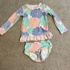 Ruffle Butts Pastel Petals Long Sleeve Rash Guard Bikini size 4T